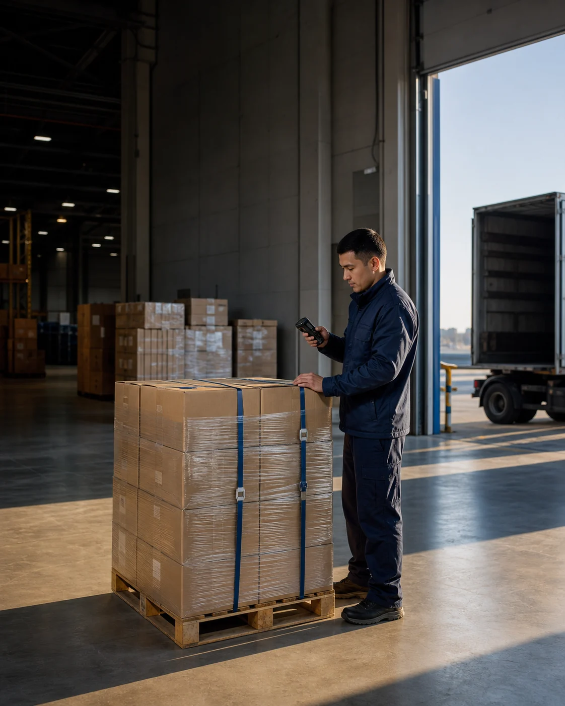Warehouse staff checking cargo and customs documentation